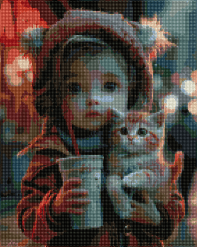 15.7" x 19.7" (40x50cm) Cute Girl and Kitten - Diamond Painting Kit