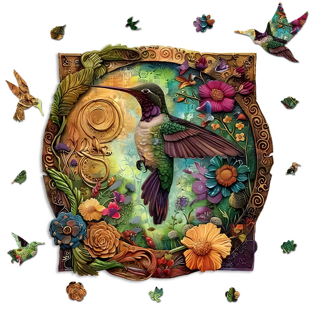 Animal Jigsaw Puzzle > Wooden Jigsaw Puzzle > Jigsaw Puzzle Vibrant Blossom Hummingbird - Jigsaw Puzzle