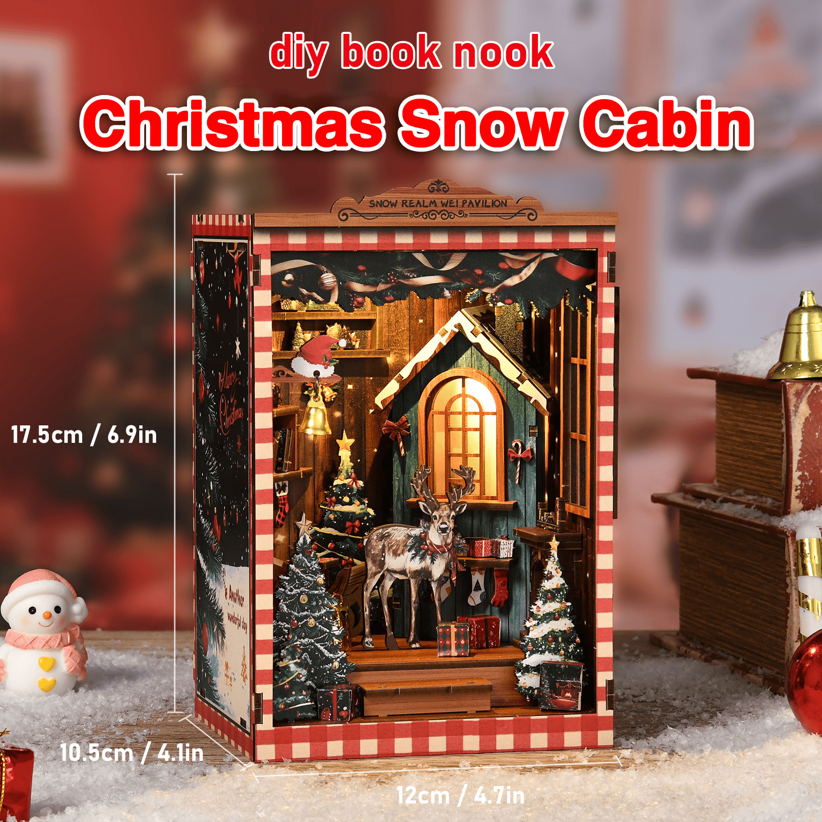 Book Nook Kits 161 Pieces | 17.5x12x10.5 cm (6.9"x4.7"x4.1") Christmas Snow Cabin - DIY Book Nook Kit