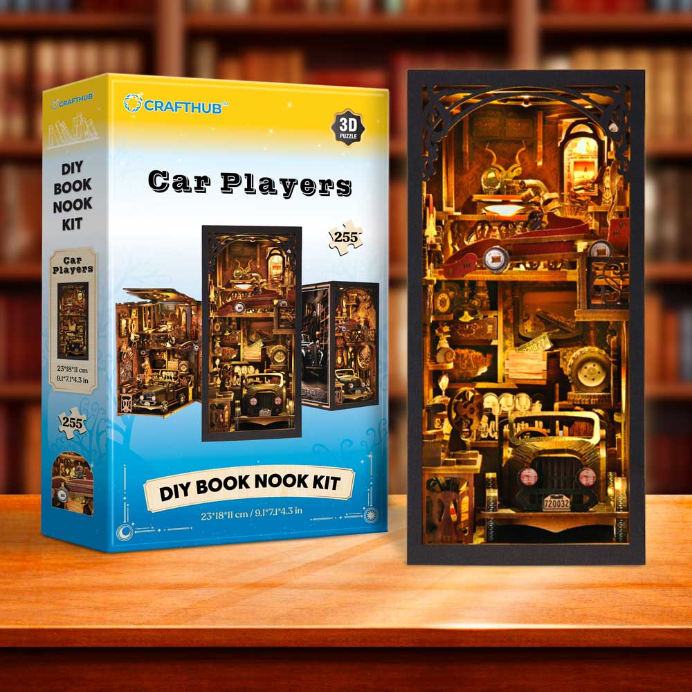 3D Wooden Puzzles 255 Pieces | 9.1"x7.1"x4.3" Car Players - DIY Book Nook Kit