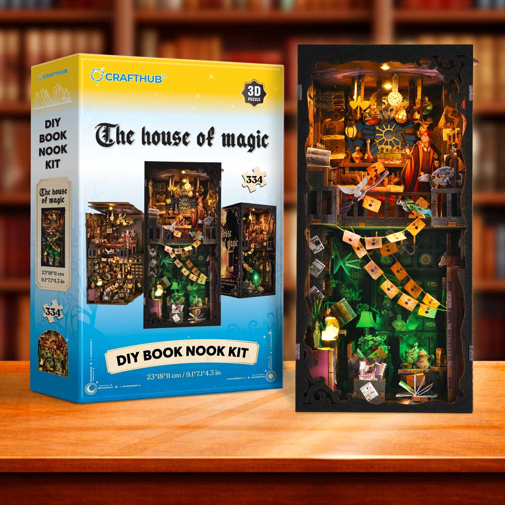 3D Wooden Puzzles 334 Pieces | 9.1"x7.1"x4.3" The House of Magic - DIY Book Nook Kit