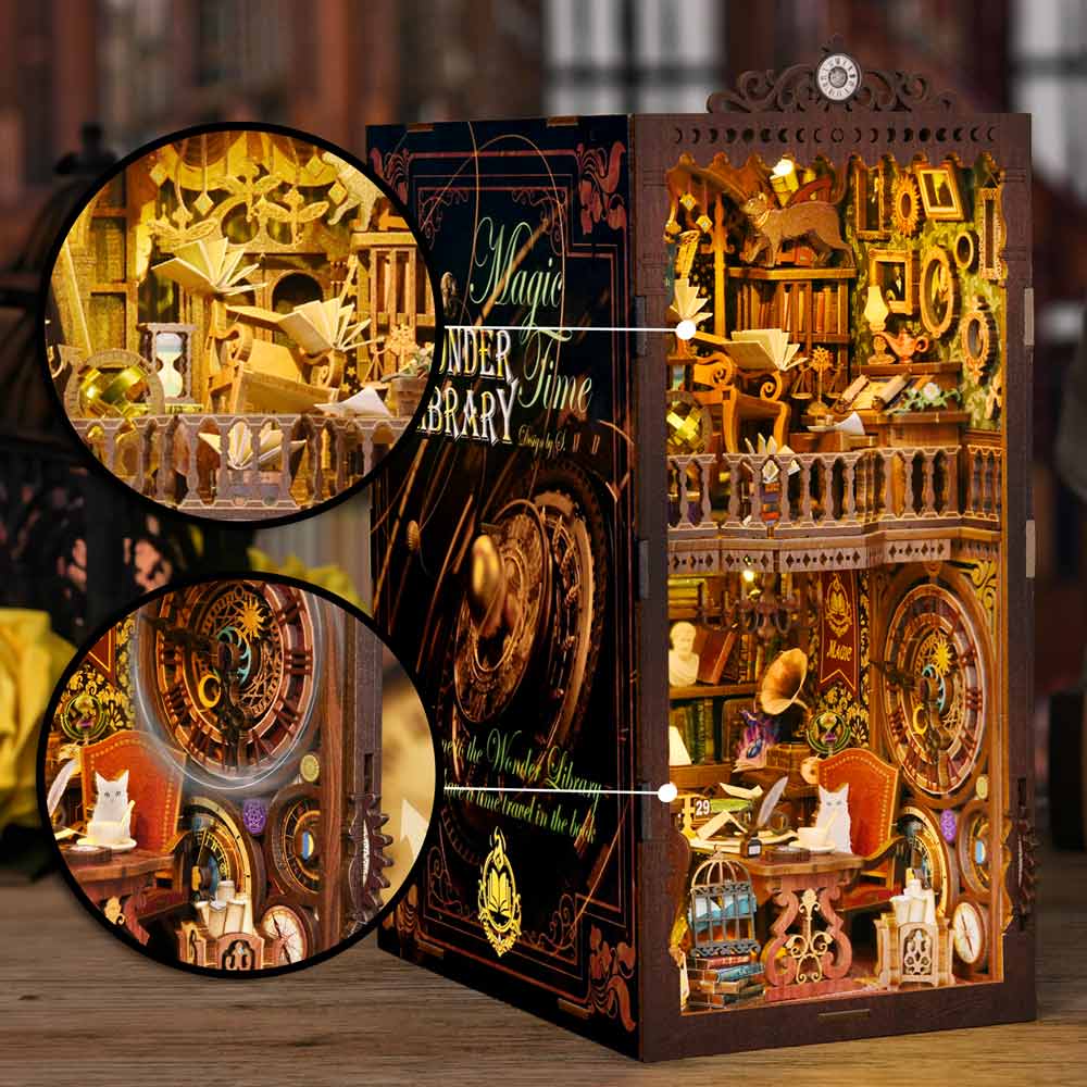 3D Wooden Puzzles 256 Pieces | 10"x7.2"x4.4" Wonder Library - DIY Book Nook Kit