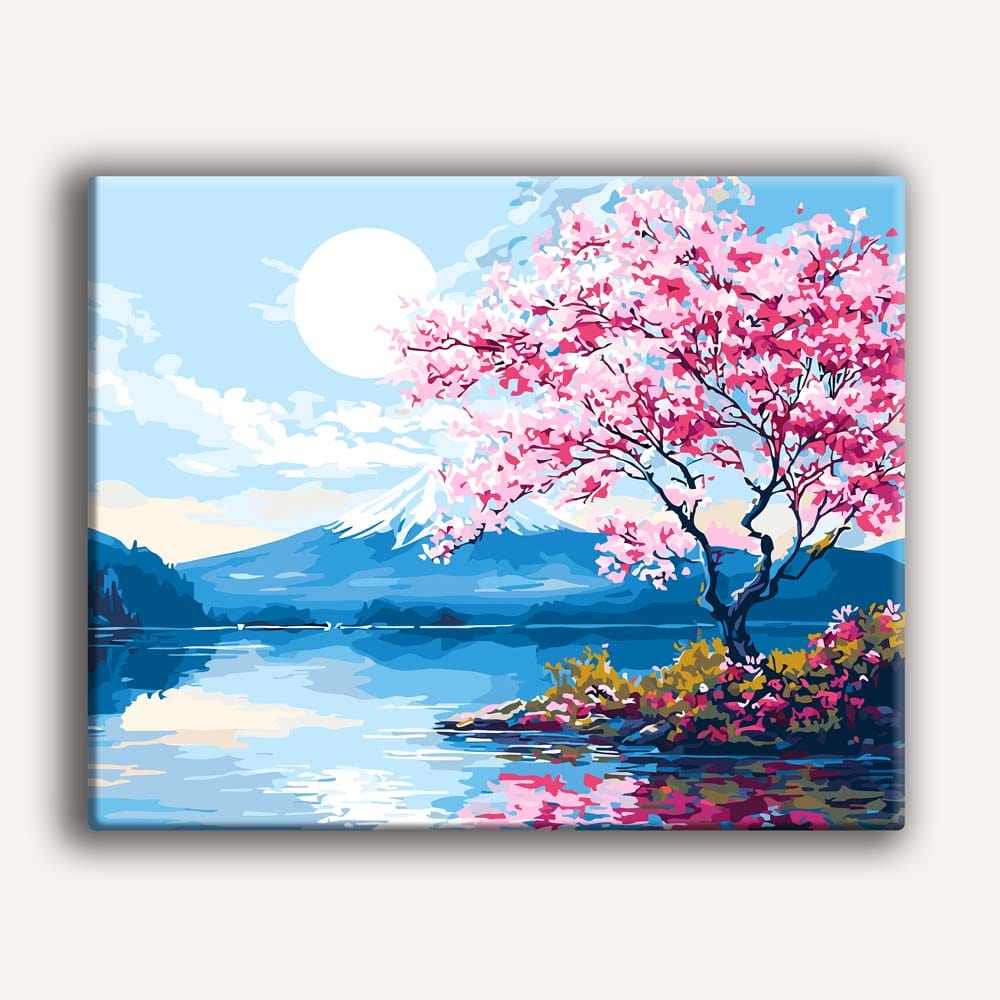 Painting By Numbers Kits 15.7" x 19.6" (40 x 50cm) Moonlit Sakura Lake - Paint By Numbers Kit