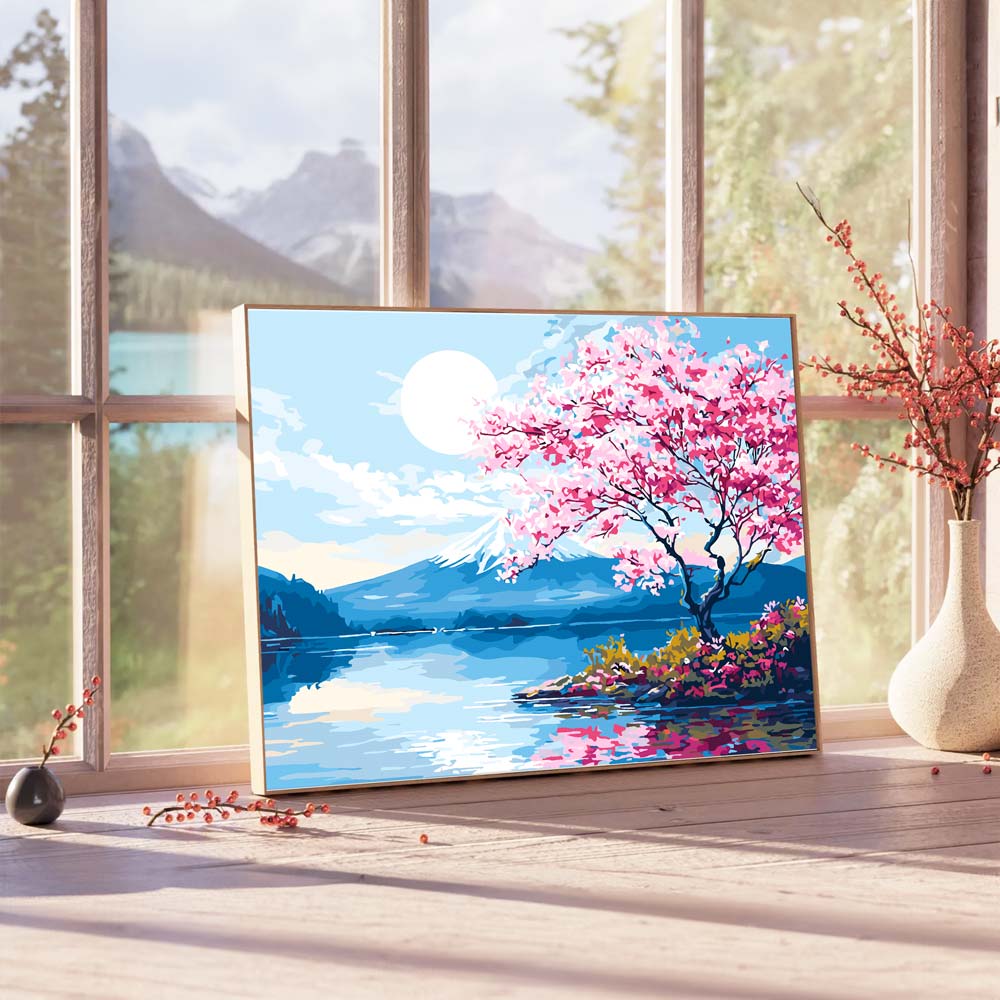 Painting By Numbers Kits 15.7" x 19.6" (40 x 50cm) Moonlit Sakura Lake - Paint By Numbers Kit