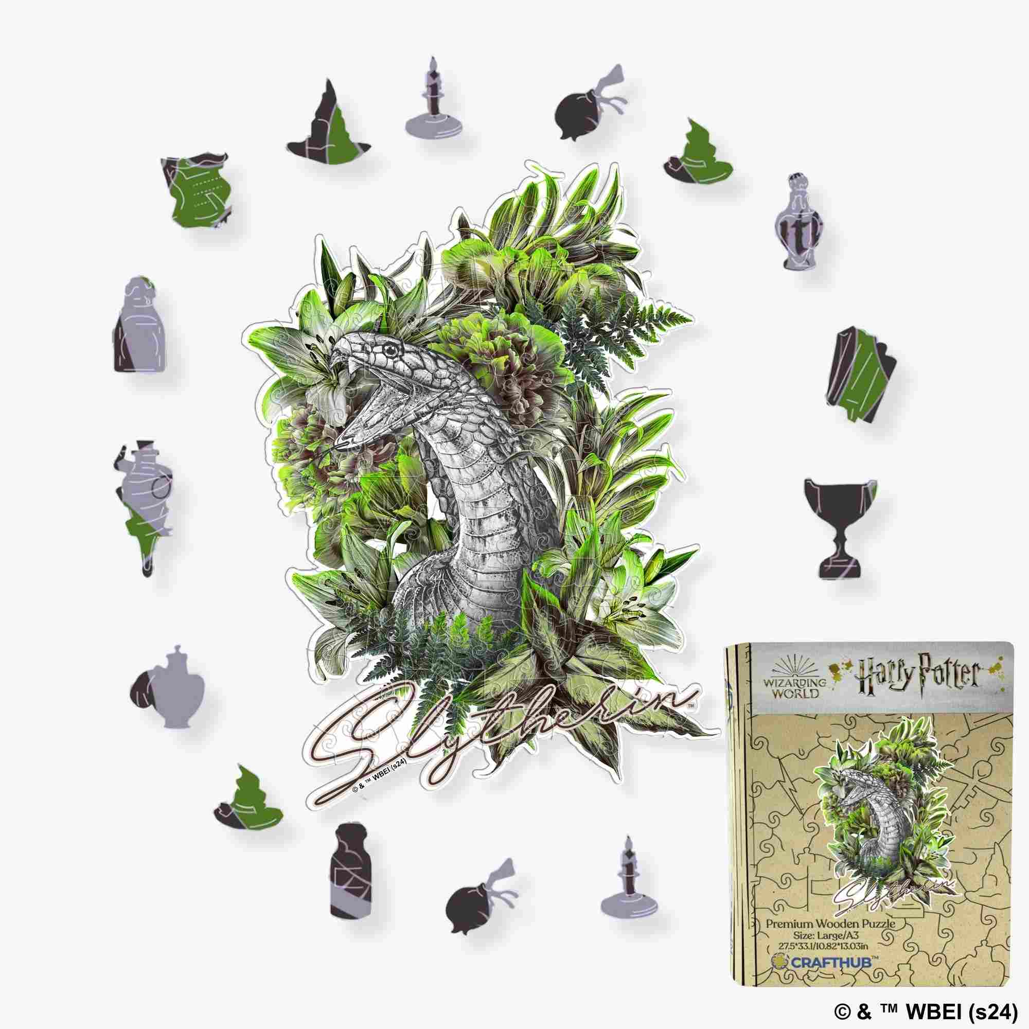 Animal Jigsaw Puzzle > Wooden Jigsaw Puzzle > Jigsaw Puzzle A3 Slytherin Crest - Utilitarian Romance Wooden Jigsaw Puzzle