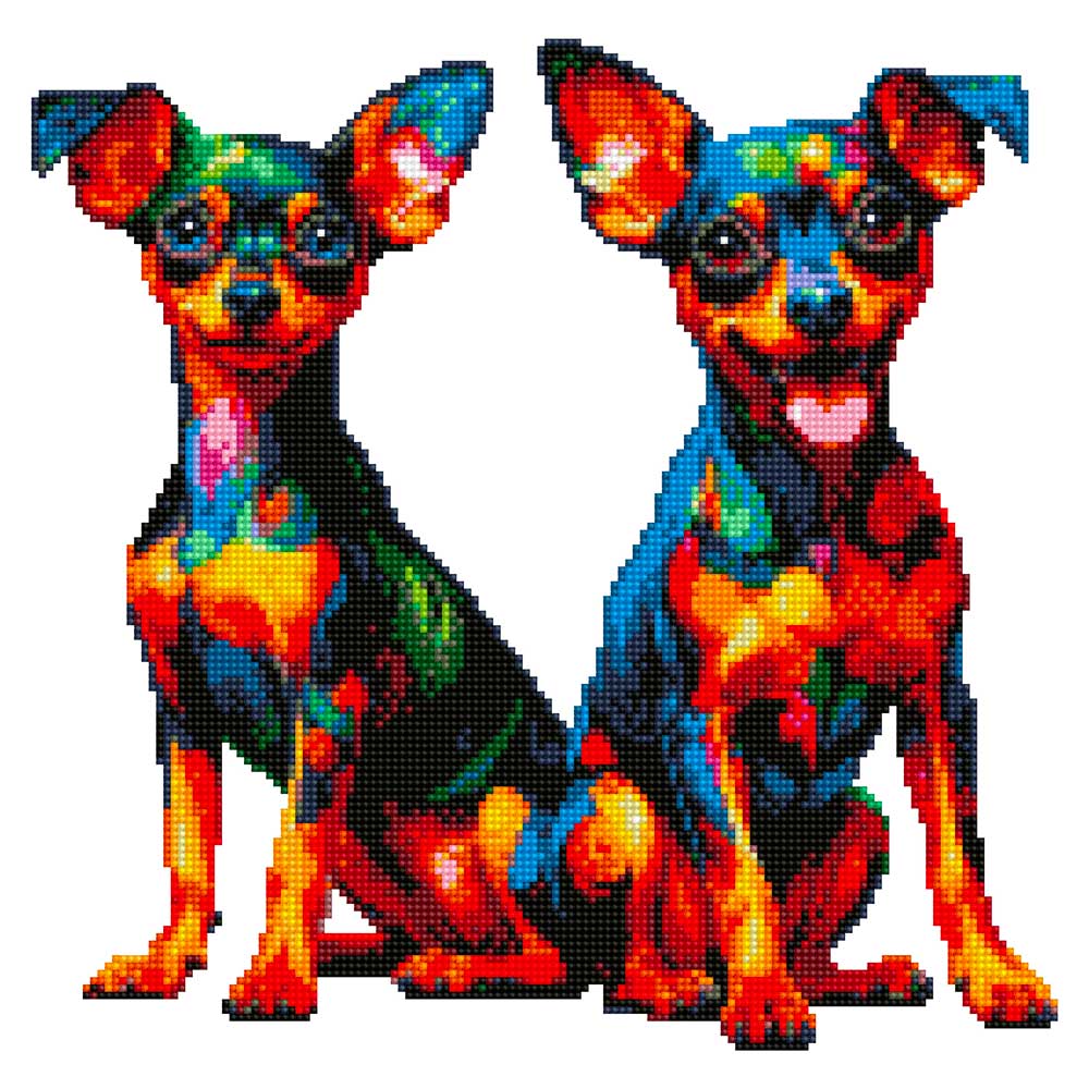 15.7"x15.7" / 40cm x 40cm Miniature Pinscher Twins Dog - Diamond Painting Kit