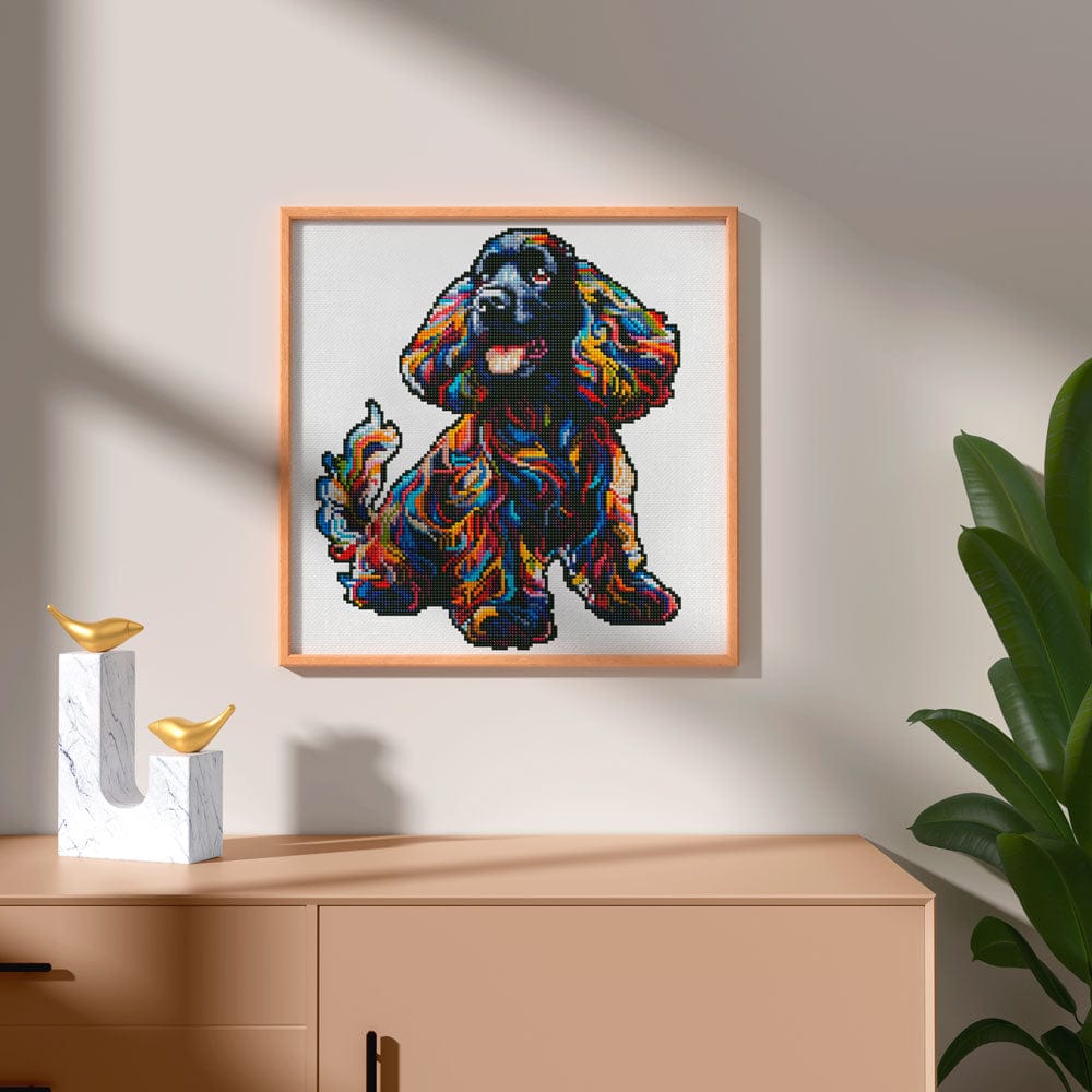 15.7"x15.7" / 40cm x 40cm Black Cocker Spaniel Dog - Diamond Painting Kit