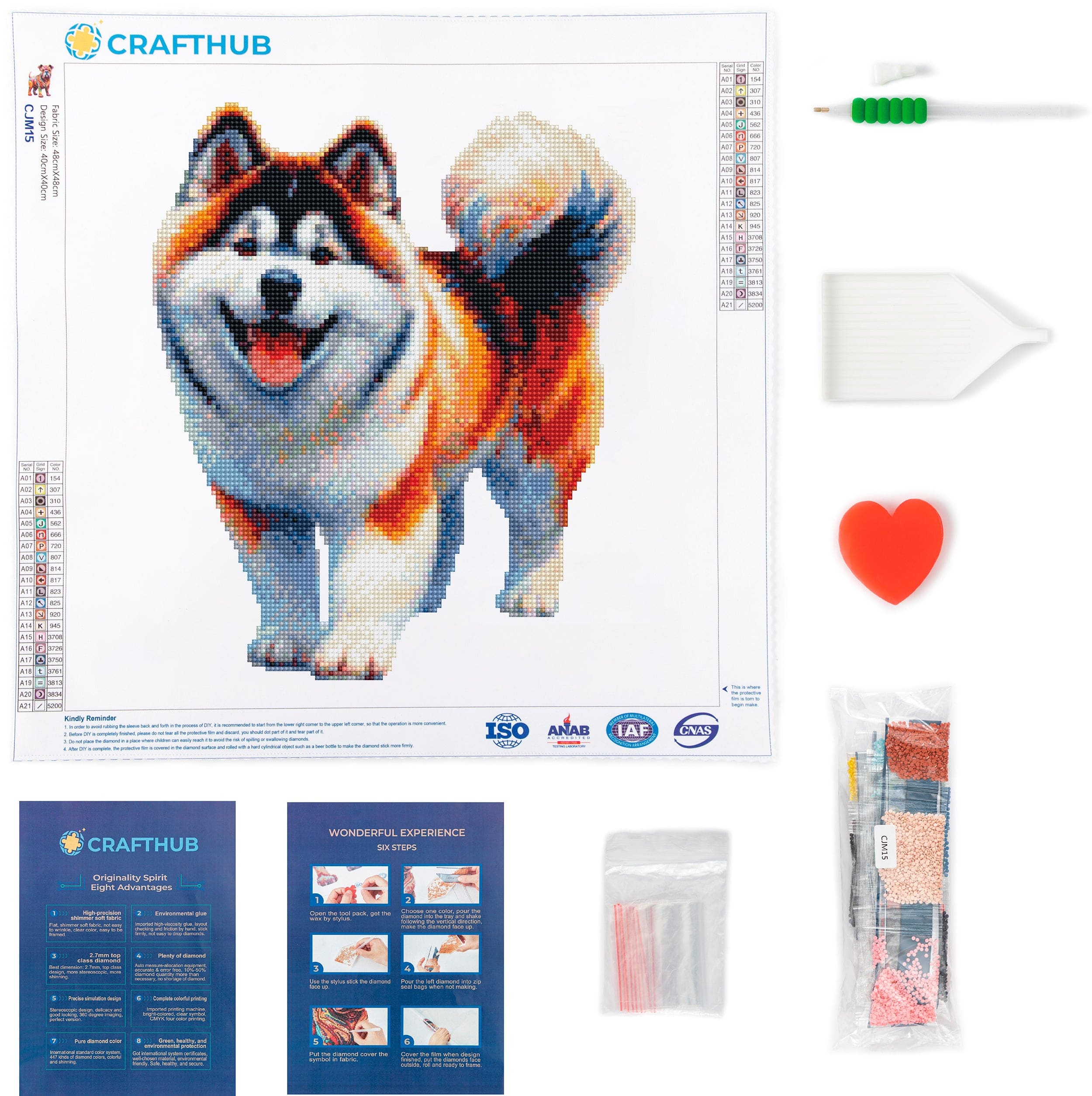 15.7"x15.7" / 40cm x 40cm Akita Dog - Diamond Painting Kit