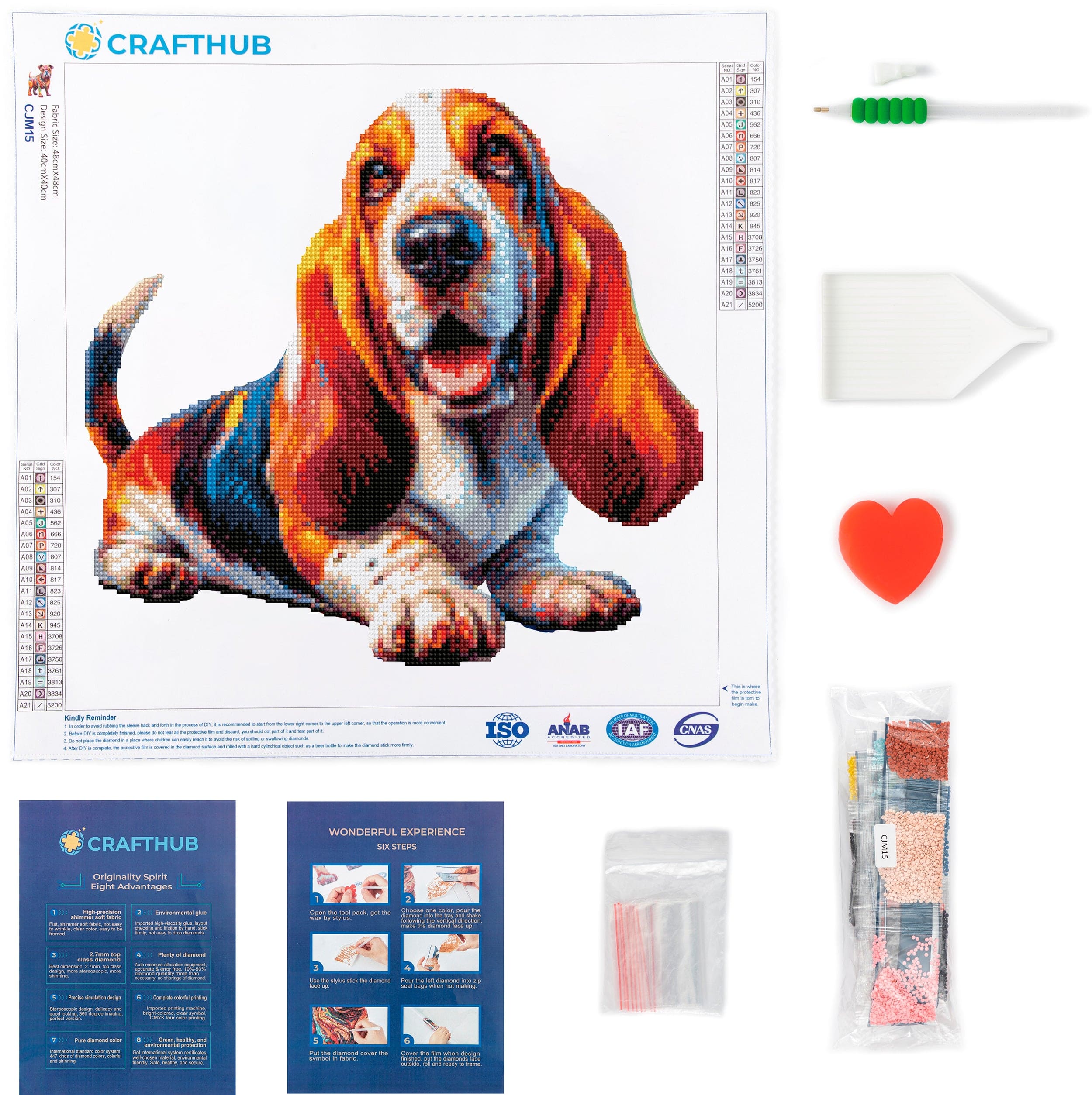 15.7"x15.7" / 40cm x 40cm Basset Hound Dog - Diamond Painting Kit