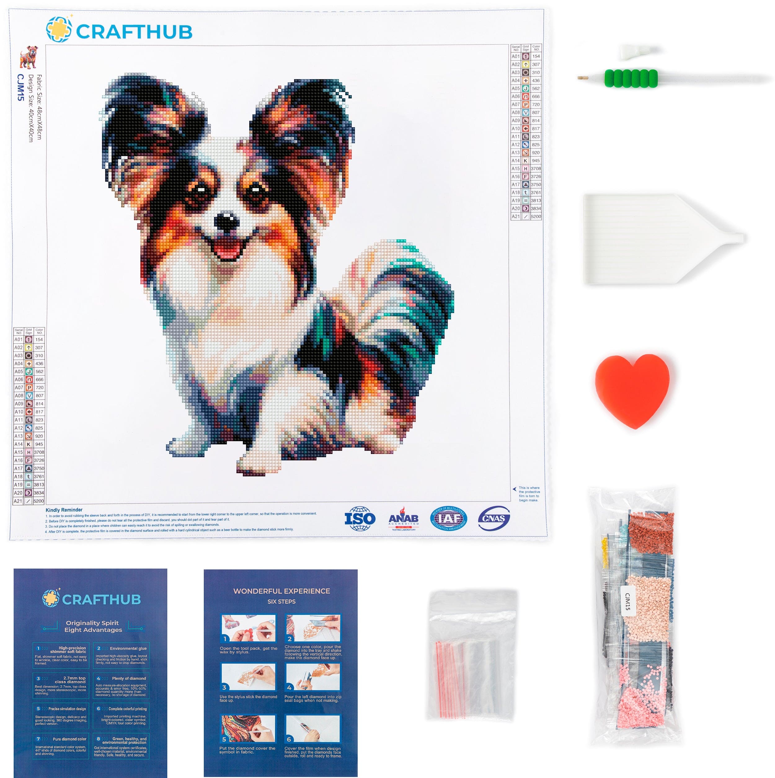 15.7"x15.7" / 40cm x 40cm Papillon Dog - Diamond Painting Kit