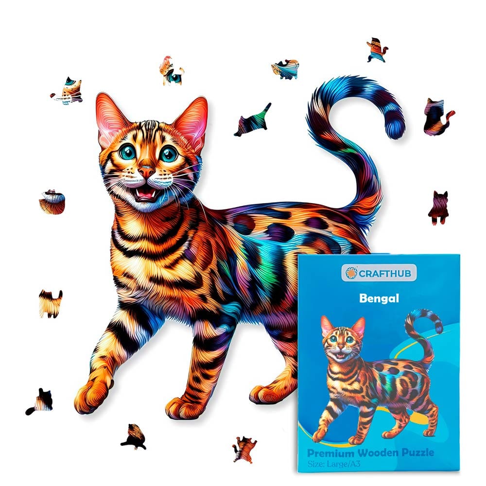 Animal Jigsaw Puzzle > Wooden Jigsaw Puzzle > Jigsaw Puzzle A4 + Paper Box Bengal Cat - Jigsaw Puzzle